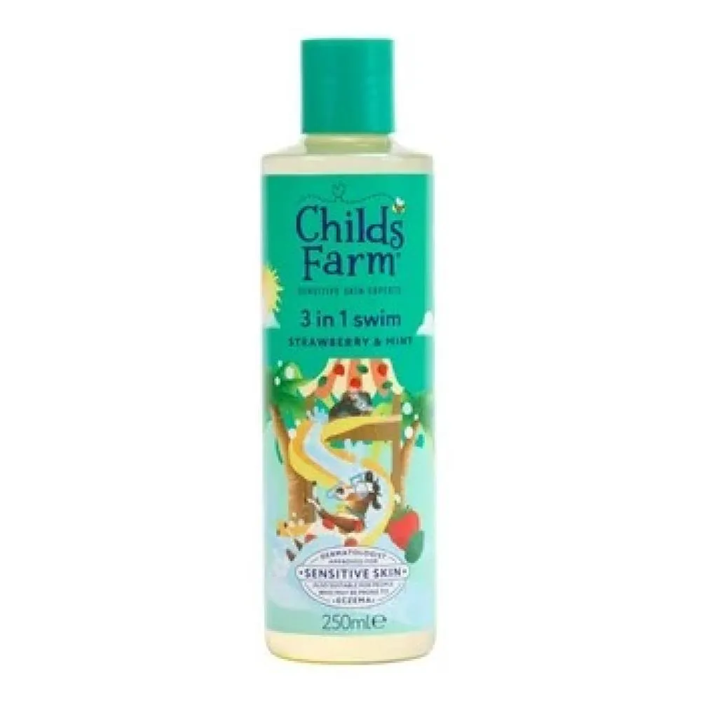 Childs Farm 3i1 Shower gel, shampoo og balsam efter svømning jordbær og mynte 250 ml