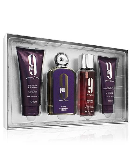 9pm Pour Femme gavesæt 100 ml + brusegel 100 ml + bodylotion 100 ml + bodyspray eau de parfum til kvinder