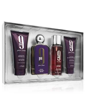 Afnan 9pm Pour Femme gavesæt 100 ml + brusegel 100 ml + bodylotion 100 ml + bodyspray eau de parfum til kvinder