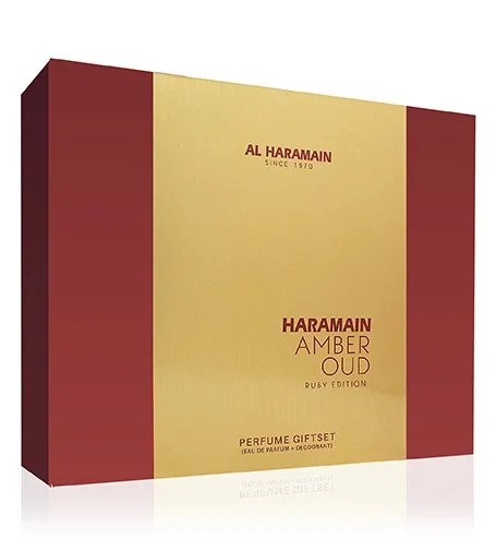Amber Oud Ruby Edition gavesæt unisex eau de parfum 75 ml + eau de parfum 30 ml + deospray 200 ml