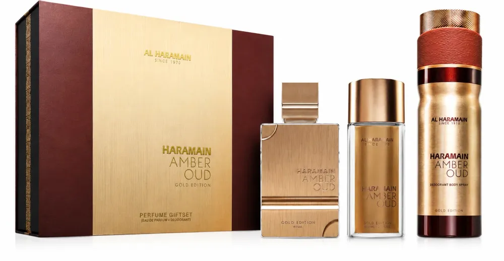 Amber Oud Gold Edition gavesæt 75 ml + Eau de Parfum 30 ml + body mist Eau de Parfum unisex 75 ml parfemovana voda 30 ml telova mlha parfemovana voda 200 ml unisex