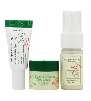 Axis-y The Mini Glow Trio gavesæt toniserende mist 12 ml + lysnende serum 5 ml + korrigerende gelcreme