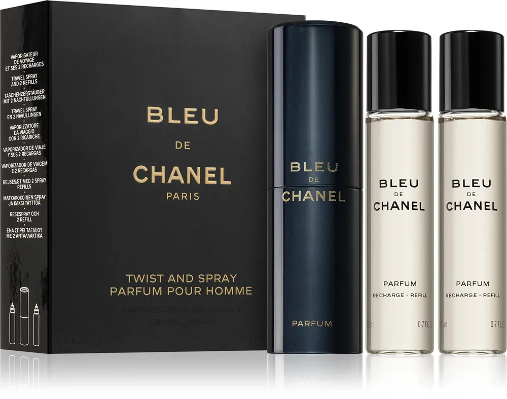 Bleu de Chanel genopfyldelig lommespray 20 ml + 2 x parfume-refill til mænd