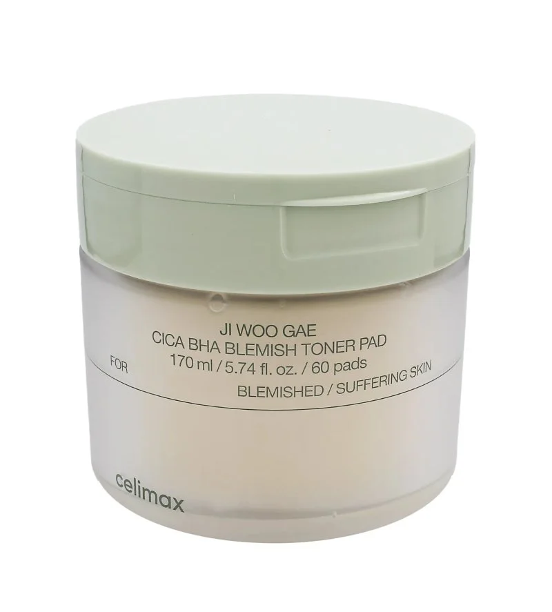 Ji Woo Gae Cica BHA Blemish Toner Pad beroligende eksfolierende pads med BHA, LHA og PHA 60 stk