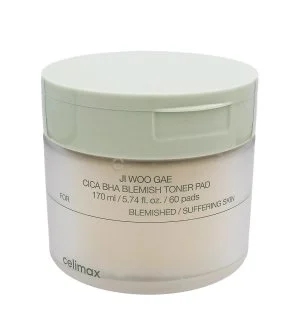 Celimax Ji Woo Gae Cica BHA Blemish Toner Pad beroligende eksfolierende pads med BHA, LHA og PHA 60 stk