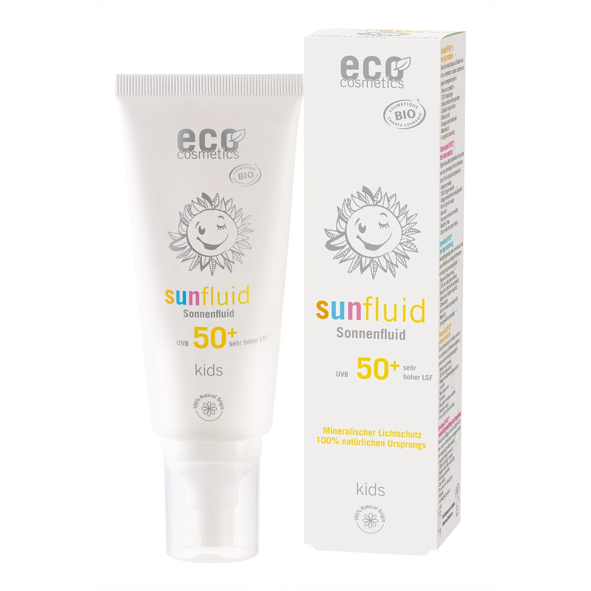 Eco Cosmetics Økologisk solfluid til børn SPF 50+ (100 ml) - med naturligt mineralfilter