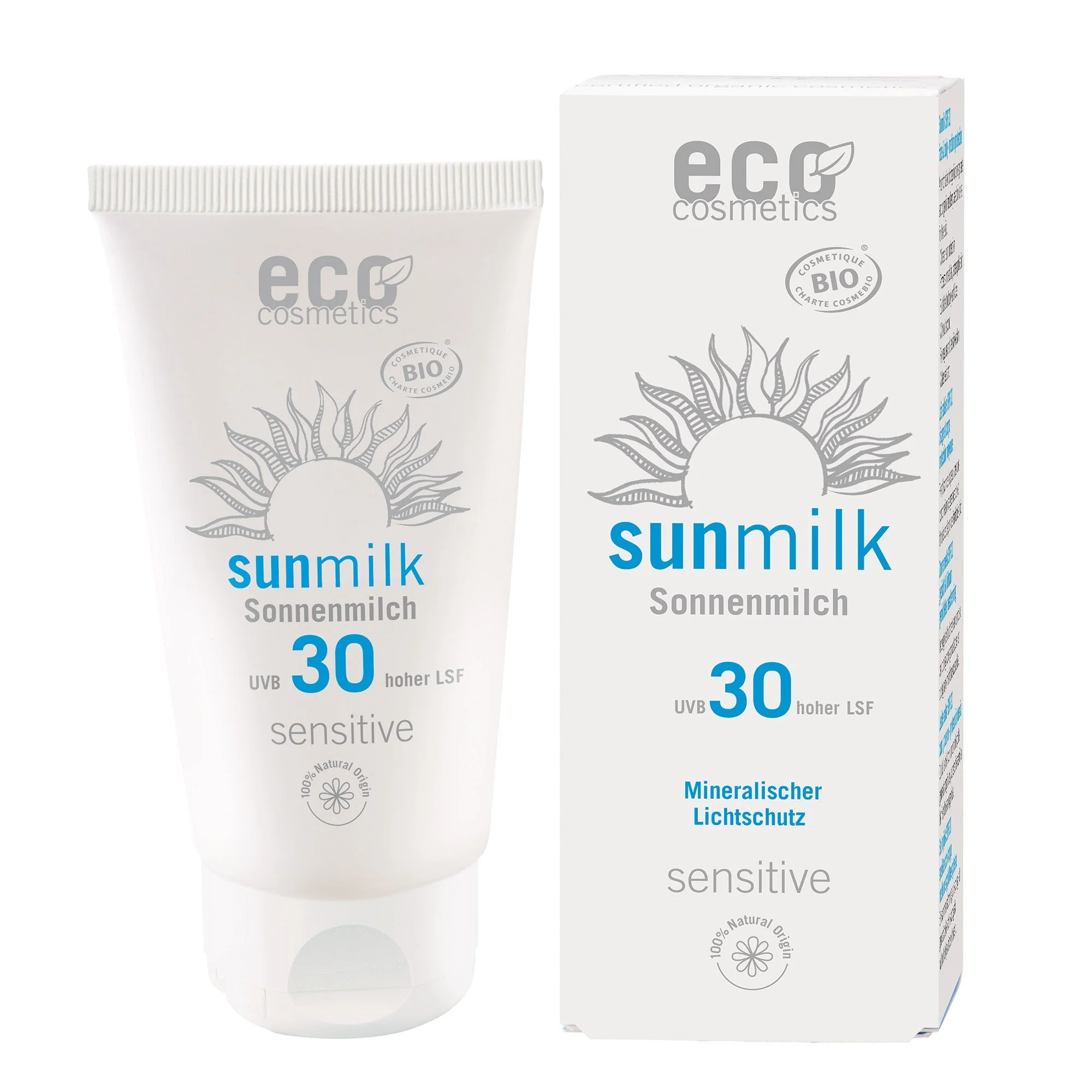 Eco Cosmetics Solmælk SPF 30 Sensitiv BIO (75 ml) - med naturlige mineralske filtre