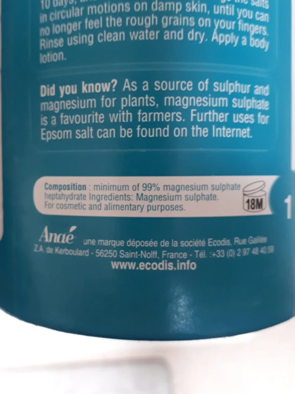 Ecodis Anaé by Epsom salt (1 kg) - til bad, scrub og have