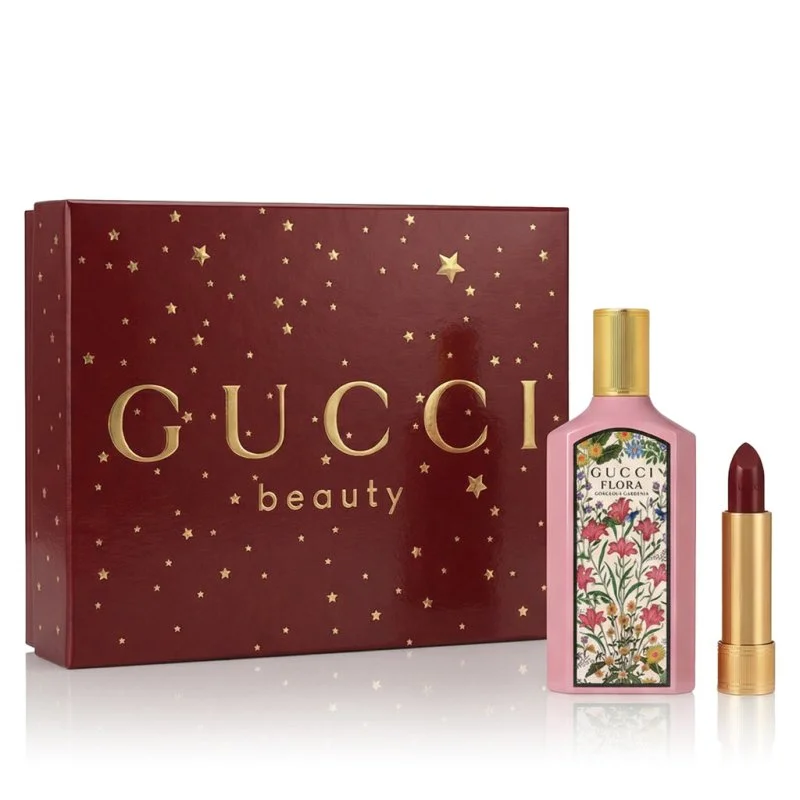 Flora Gorgeous Gardenia 50 ml + læbestift 509 Rouge De Beauté Brillant 1,8 g Eau de Parfum til kvinder