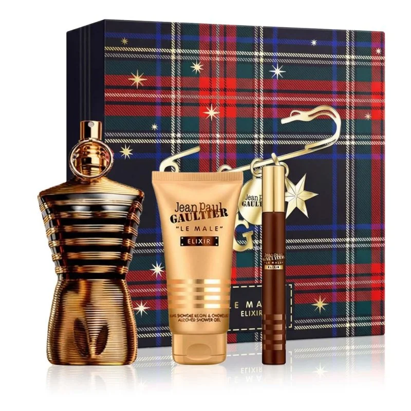 Le Male Elixir 125 ml + Parfume MINI 10 ml + Parfumeret brusegel til mænd 75 ml