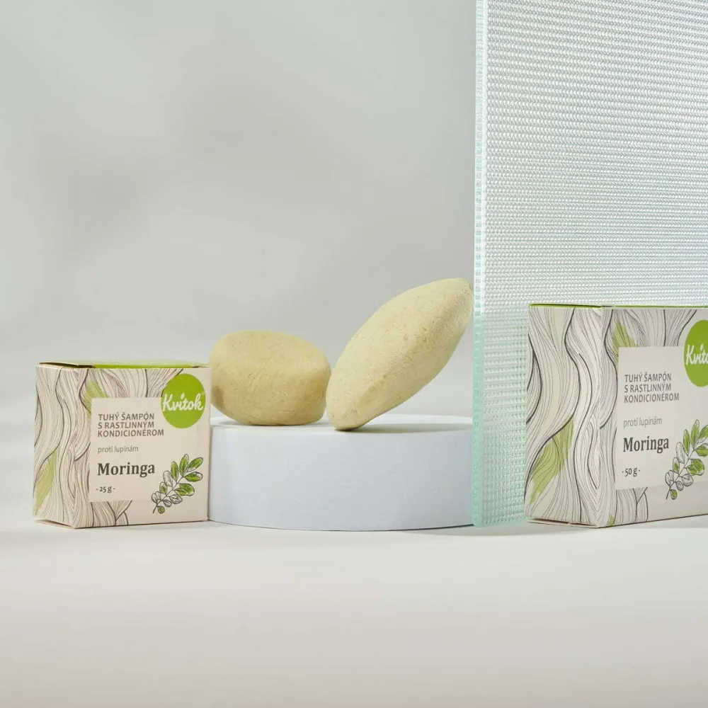 Kvitok Solid shampoo med anti-skæl balsam Moringa (25 g) - skinnende, skælfrit hår