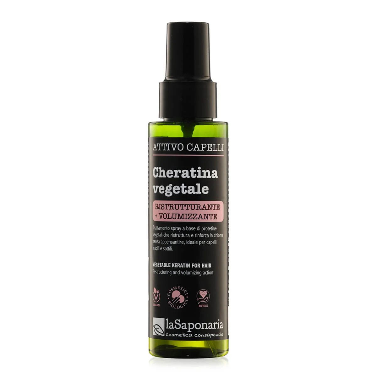 laSaponaria Plantekeratin til håret - aktivt restrukturerende og volumengivende spray (100 ml) - velegnet til skadet og fint hår