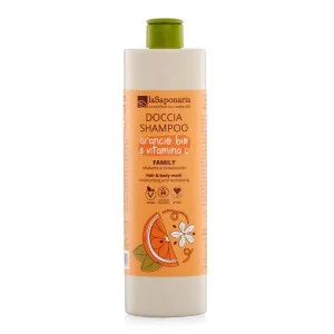 laSaponaria Brusegel og shampoo 2-i-1 med økologisk appelsin og vitamin C til hele familien 500 ml - med en sød og opkvikkende duft