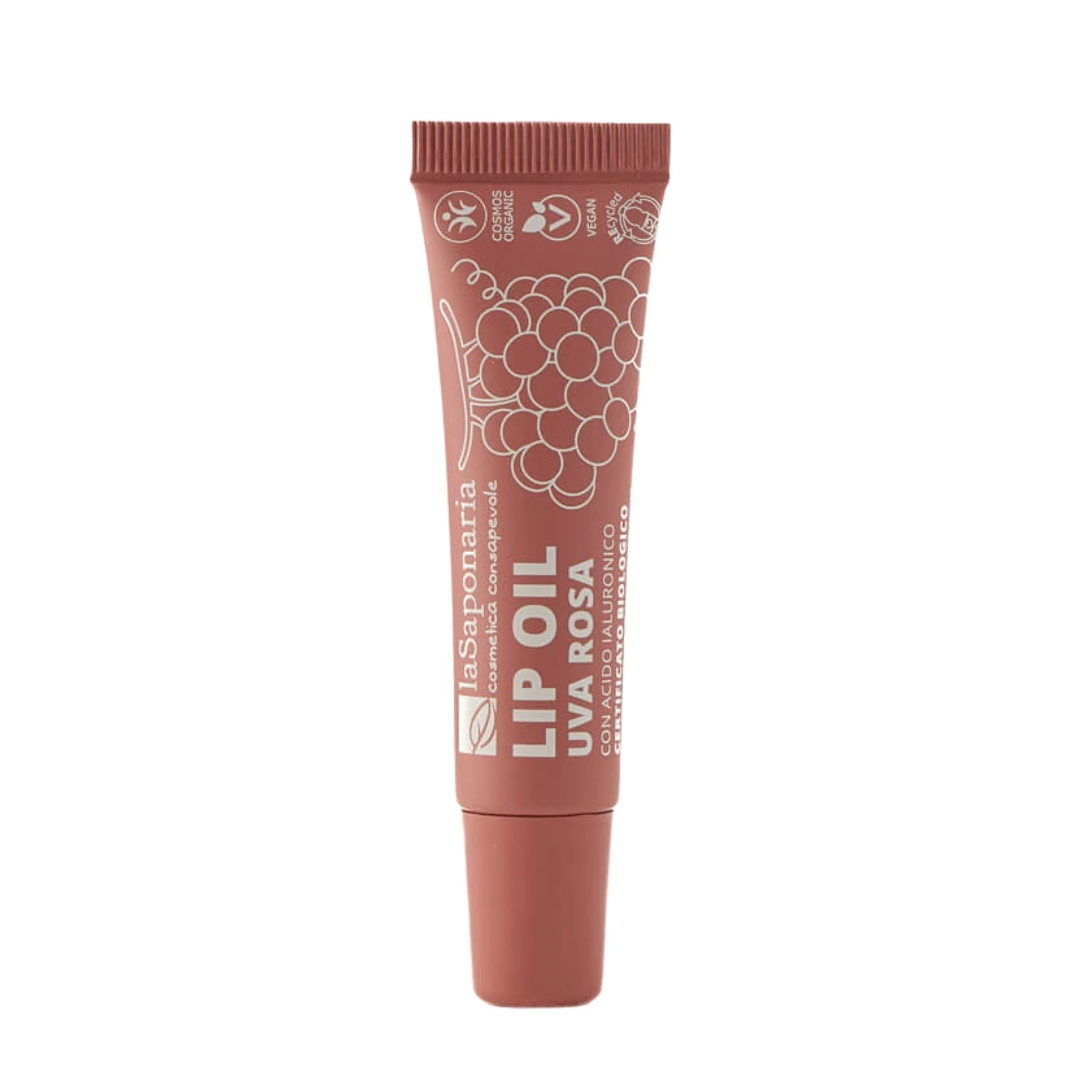 laSaponaria Nærende læbeolie med økologiske lyserøde druer - Rosy Nude (12 ml) - til glansfulde og dybtnærede læber