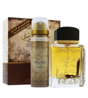 Lattafa Pure Oudi gavesæt unisex parfumeret vand 100 ml + deospray 50 ml