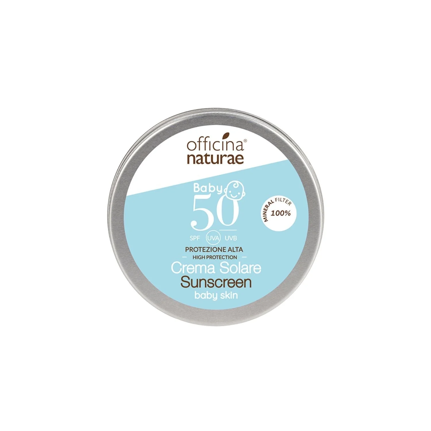 Officina Naturae Solcreme SPF 50 til børn og sart hud i metaldåse (75 ml) - uden parfume