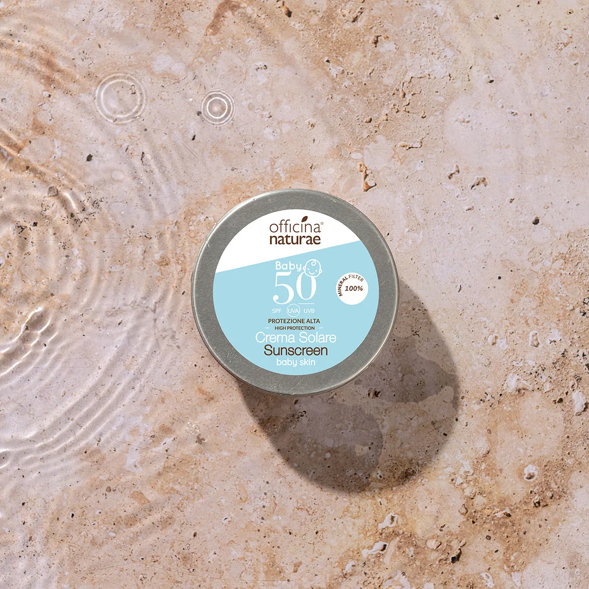 Officina Naturae Solcreme SPF 50 til børn og sart hud i metaldåse (75 ml) - uden parfume