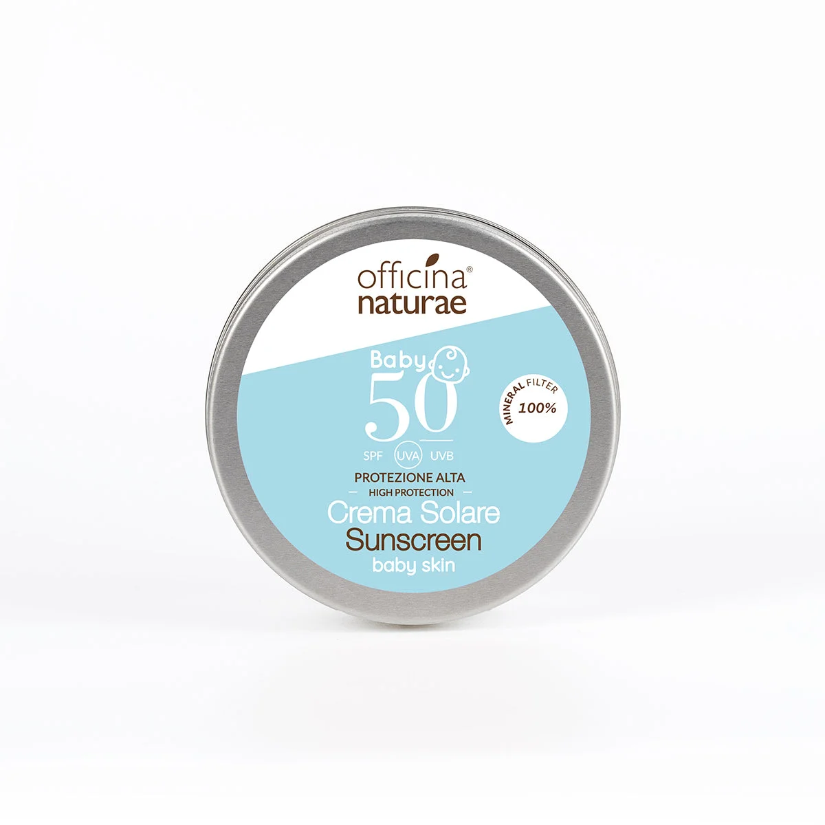 Officina Naturae Solcreme SPF 50 til børn og sart hud i metaldåse (75 ml) - uden parfume