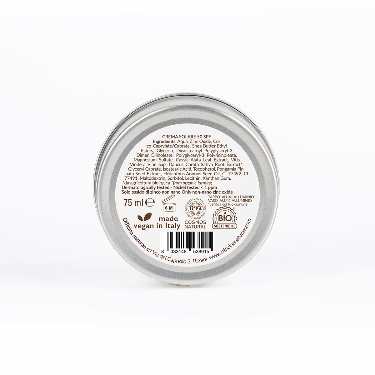 Officina Naturae Solcreme SPF 50 i metaldåse (75 ml) - uden parfume