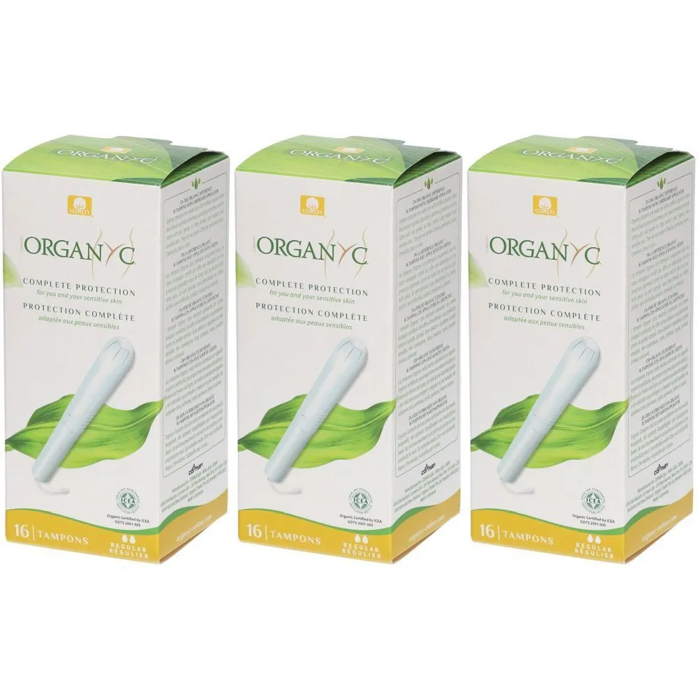 Organyc Tamponer med applikator Regular (16 stk.) - 100% biobomuld, 2 dråber
