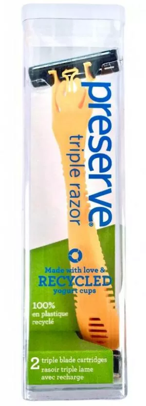Preserve Triple shaver (inkl. 2 hoveder) - orange - med 3 blade, fremstillet af genbrugsplast