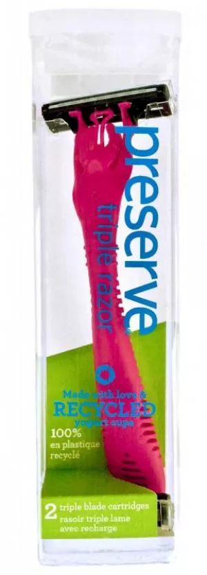 Preserve Triple shaver (inkl. 2 hoveder) - pink - med 3 blade, fremstillet af genbrugsplast