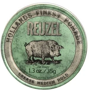 REUZEL Styling Green Pomade Grease Medium Hold hårpomade med mellemstærkt hold og glans 35 g til mænd