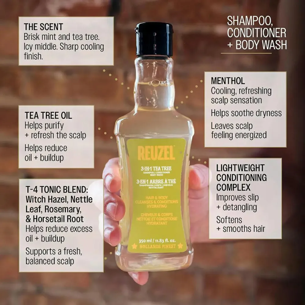3-i-1 Tea Tree shampoo-balsam-kropsvask shampoo til mænd 3-i-1 til mænd 350 ml