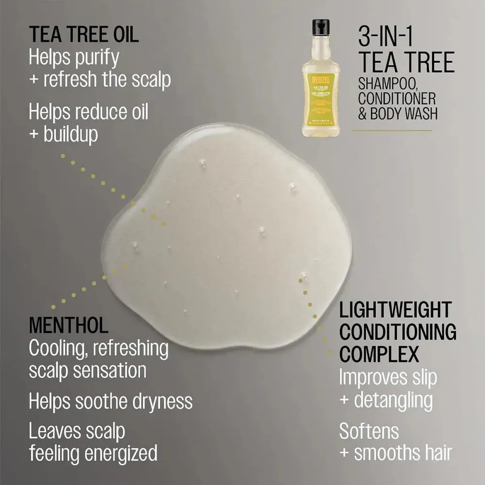 3-i-1 Tea Tree shampoo-balsam-kropsvask shampoo til mænd 3-i-1 til mænd 350 ml