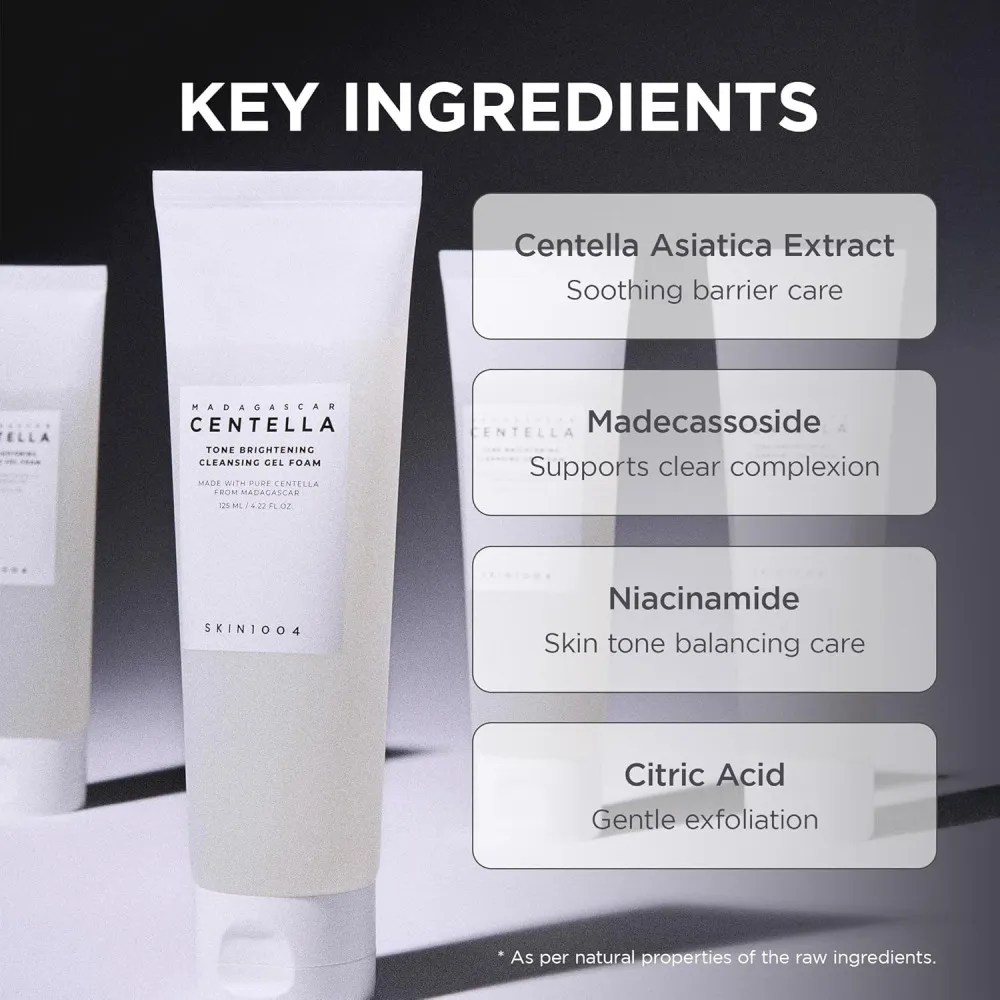 Madagascar Centella Tone Brightening Cleansing Gel Foam skummende rensegel til glød og hydrering 125 ml