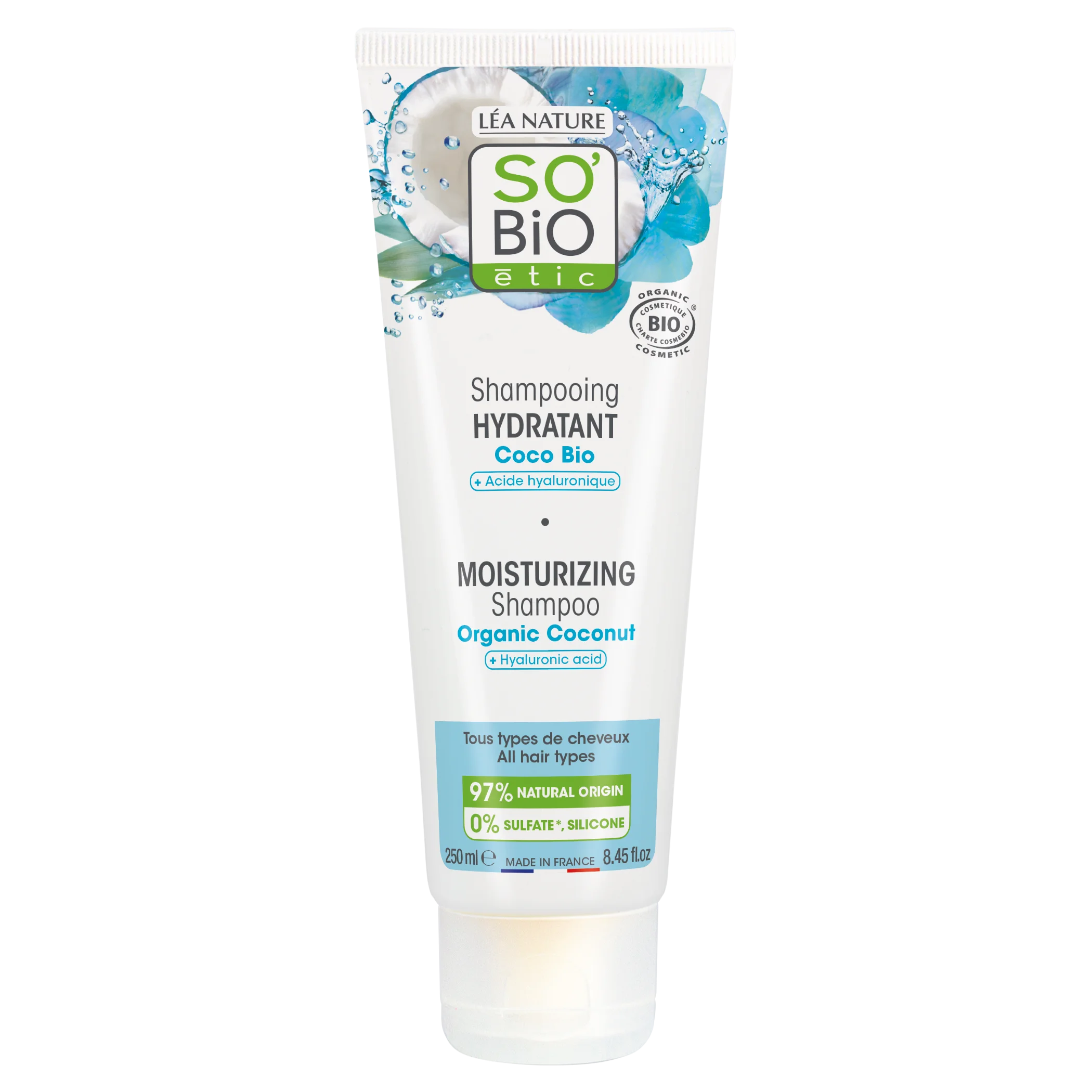 SO’BiO étic Fugtgivende shampoo med kokos og hyaluronsyre - økologisk (250 ml) - til alle hårtyper