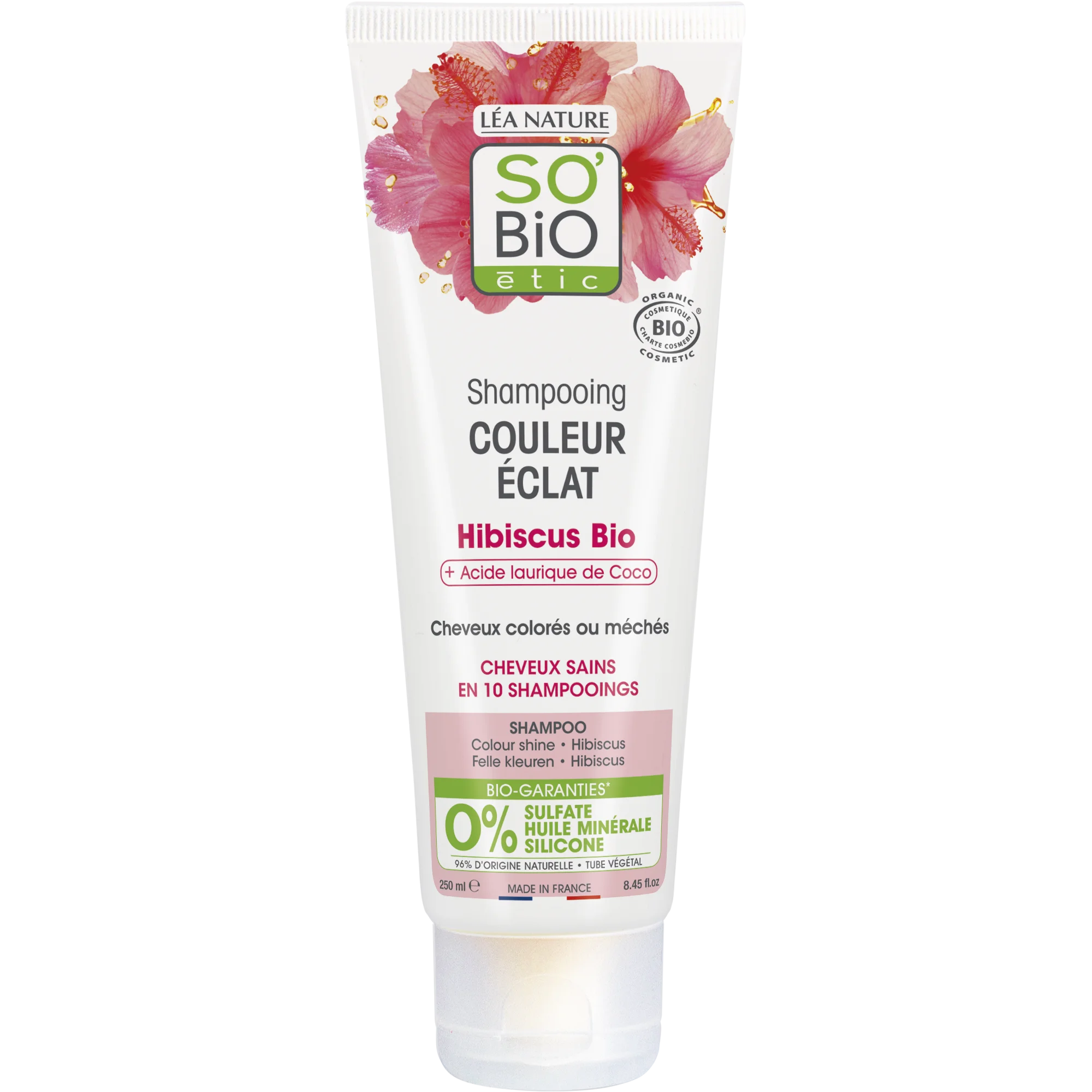 SO’BiO étic Shampoo til farvet og highlightet hår med økologisk hibiscus (250 ml) - bevarer farvens glans