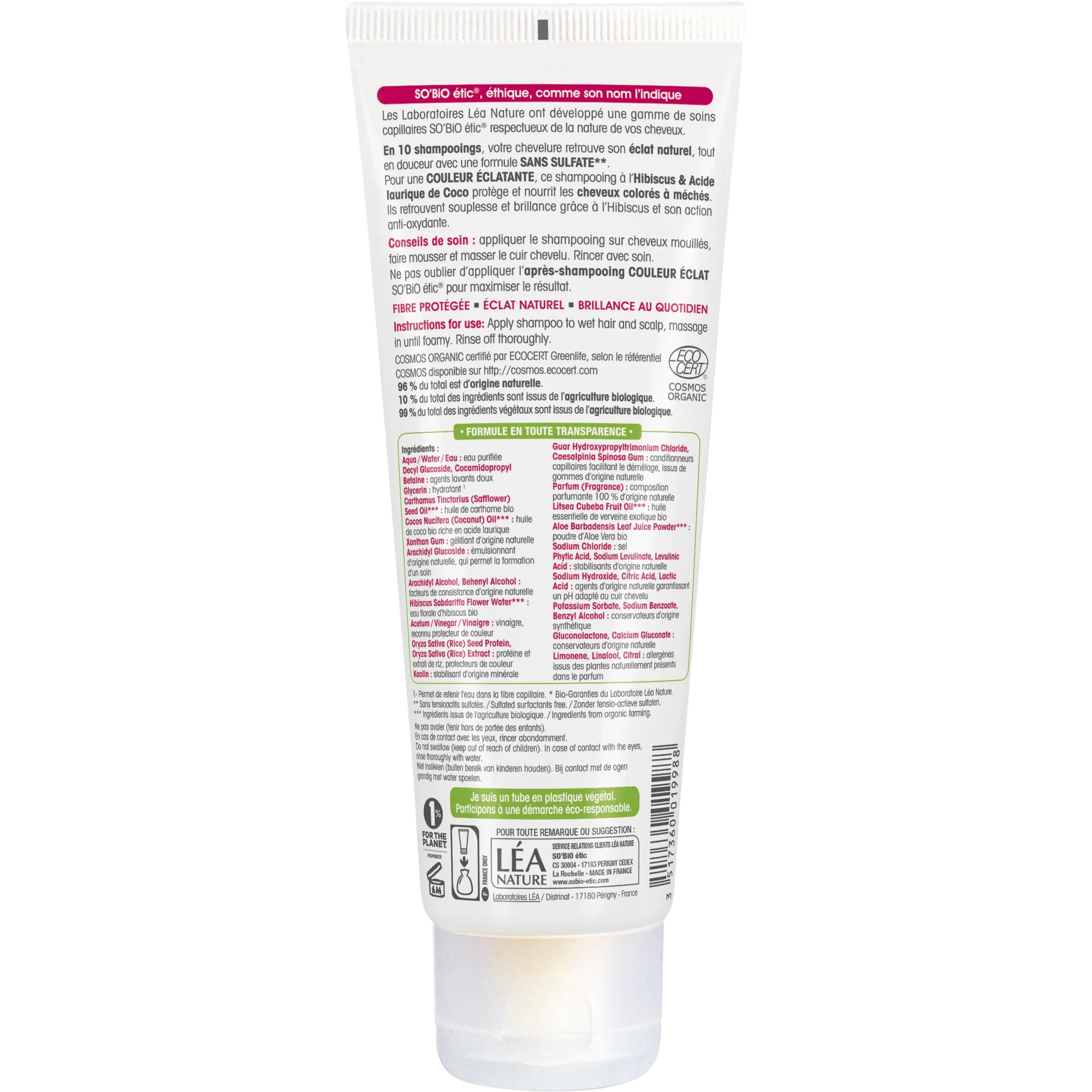 SO’BiO étic Shampoo til farvet og highlightet hår med økologisk hibiscus (250 ml) - bevarer farvens glans