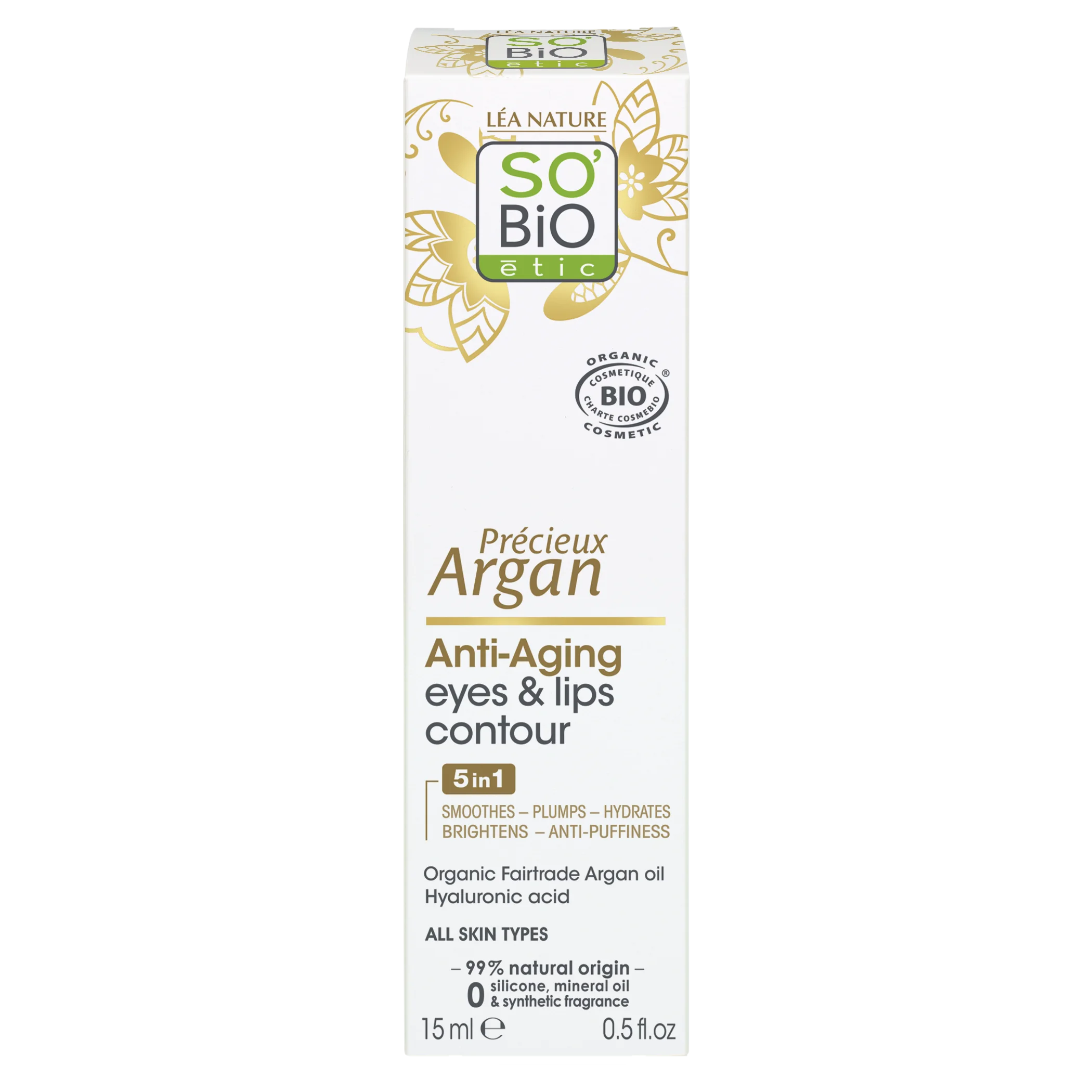 SO’BiO étic Anti-Age Precieux Argan Creme til øjen- og læbeområdet ØKO (15 ml) - ideel til moden hud