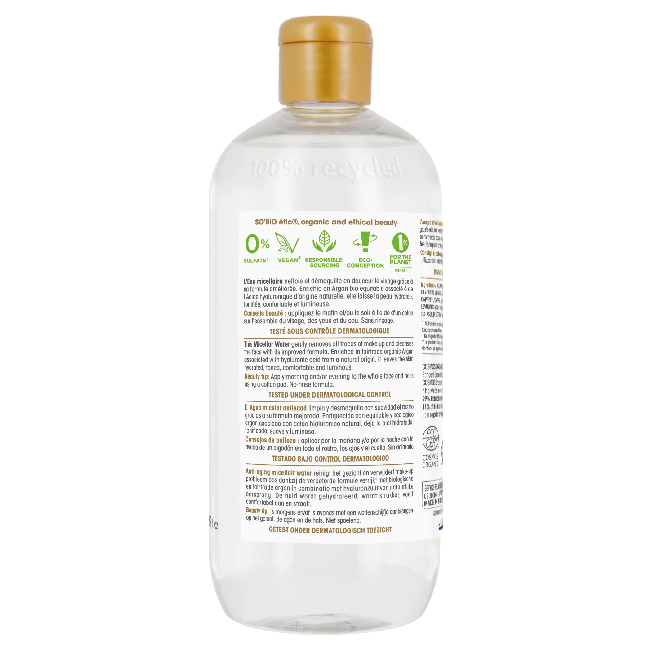 SO’BiO étic Anti-Age Precieux Argan Anti-age micellarvand med hyaluron BIO (500 ml) - med hyaluronsyre
