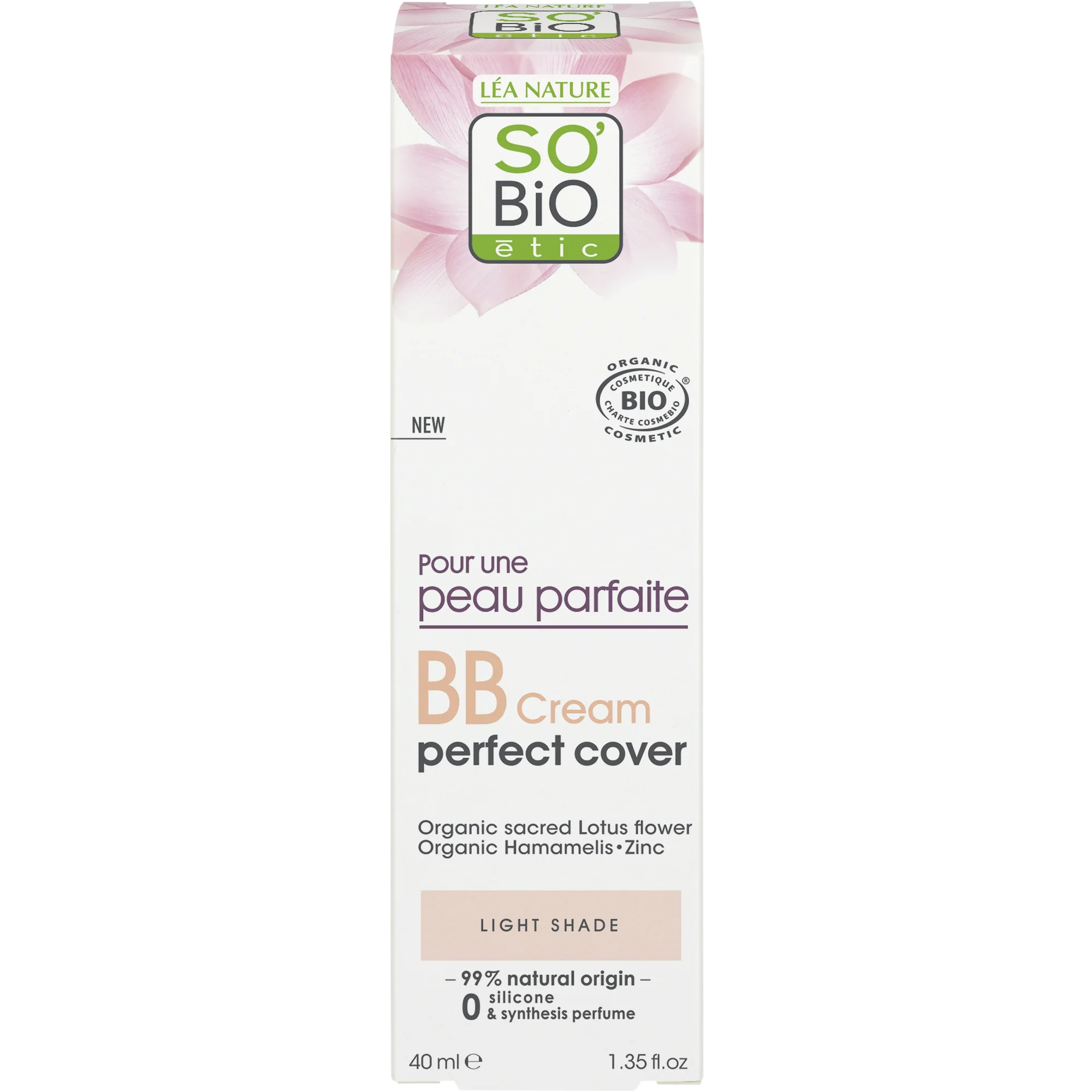 SO’BiO étic BB-creme til perfekt hud - nuance Light BIO (40 ml) - med ekstrakt af lotusblomst