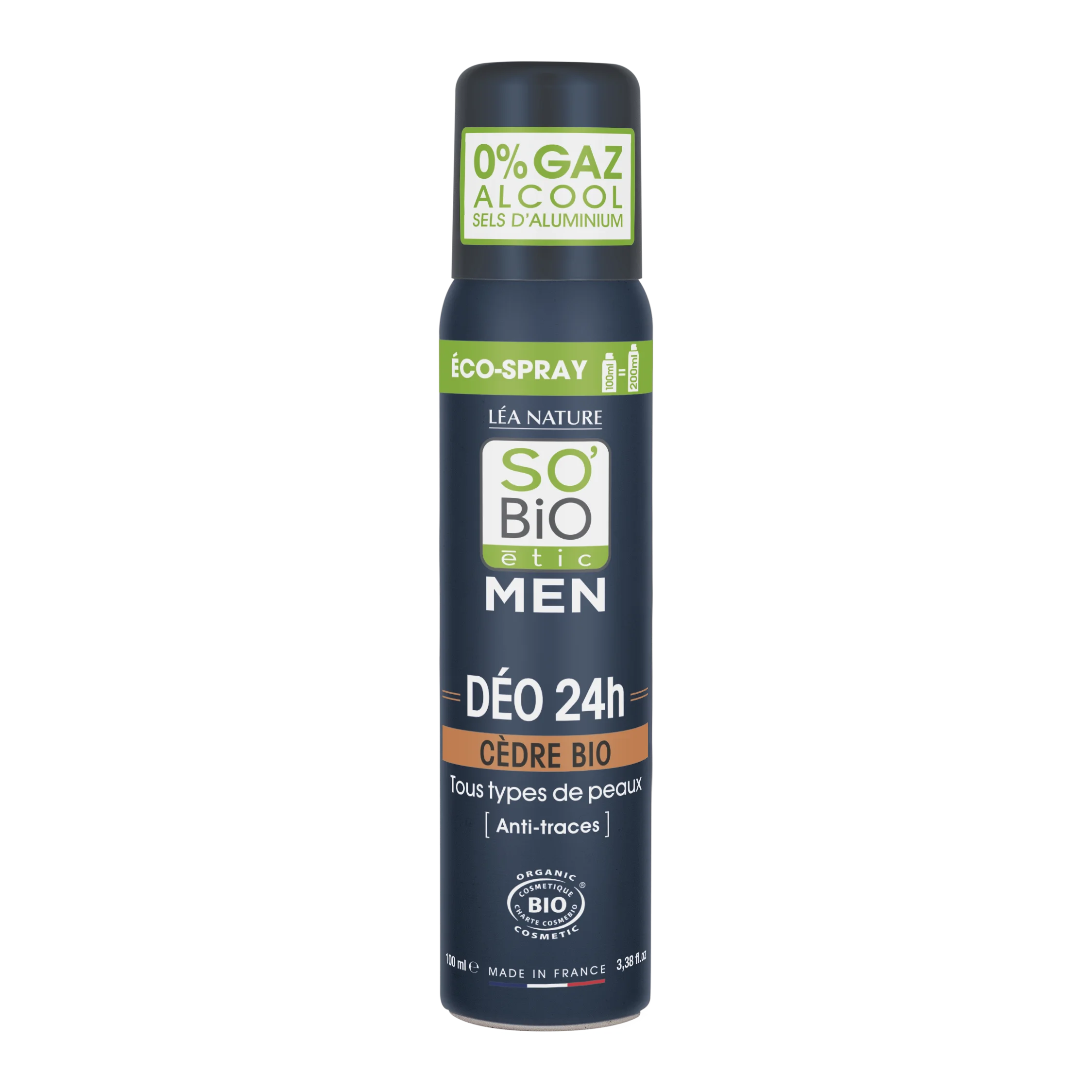 SO’BiO étic Naturlig deodorant ECO SPRAY 24h MEN - cedertræ ØKO (100 ml) - effektiv i op til 24 timer