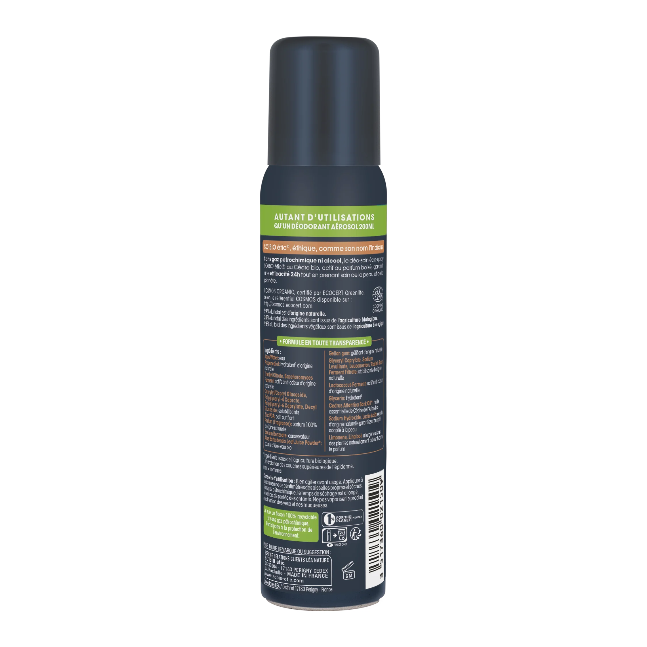 SO’BiO étic Naturlig deodorant ECO SPRAY 24h MEN - cedertræ ØKO (100 ml) - effektiv i op til 24 timer