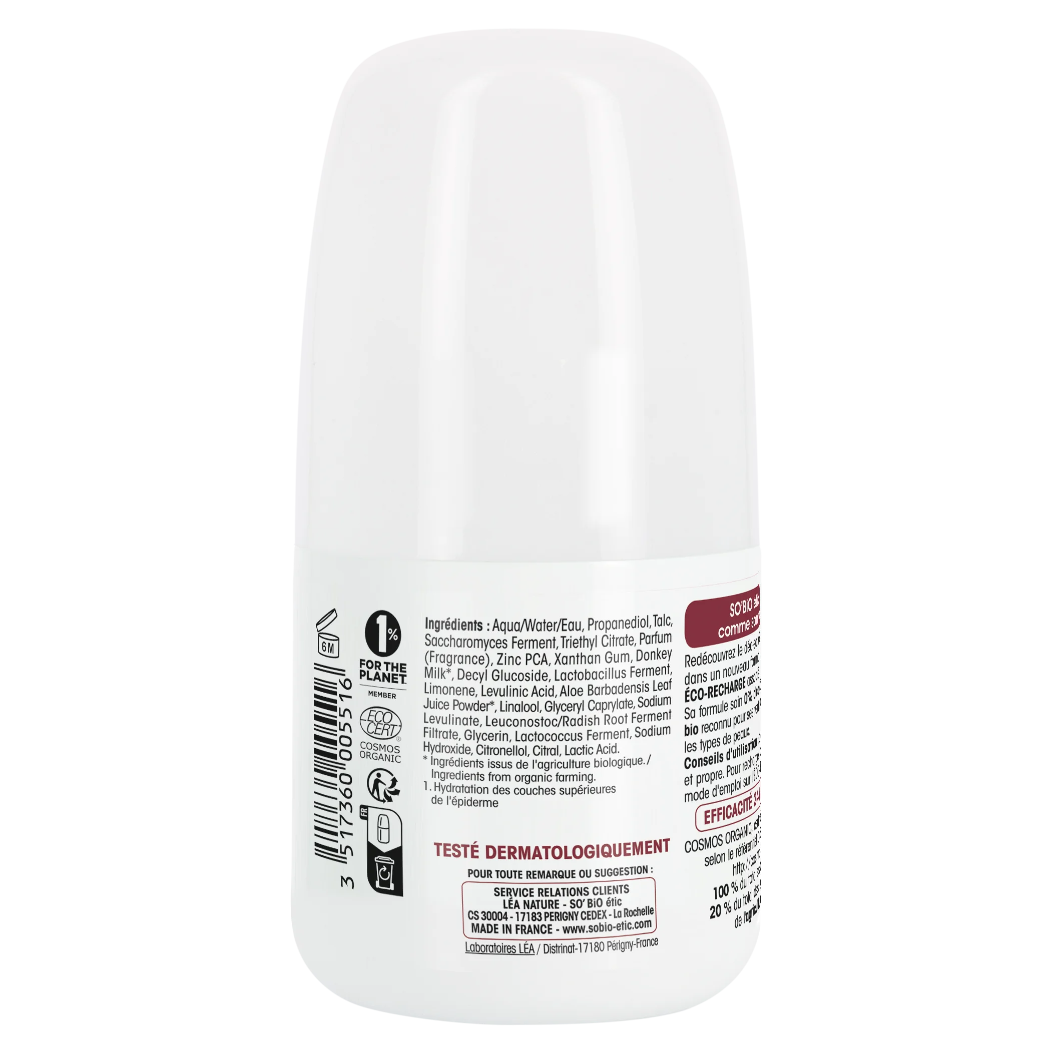 SO’BiO étic Deodorant roll-on 24h fugtgivende med æselmælk - genopfyldelig, økologisk (50 ml) - også til sensitiv hud