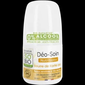 SO’BiO étic Roll-on deodorant 24h Nutrition+ med økologisk sheasmør (50 ml) - virker i op til 24 timer