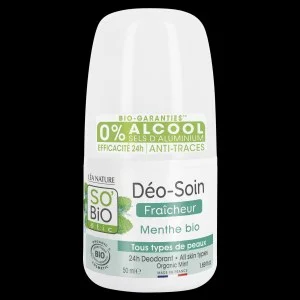 SO’BiO étic Roll-on deodorant 24h forfriskende med økologisk mynte (50 ml) - virker i op til 24 timer