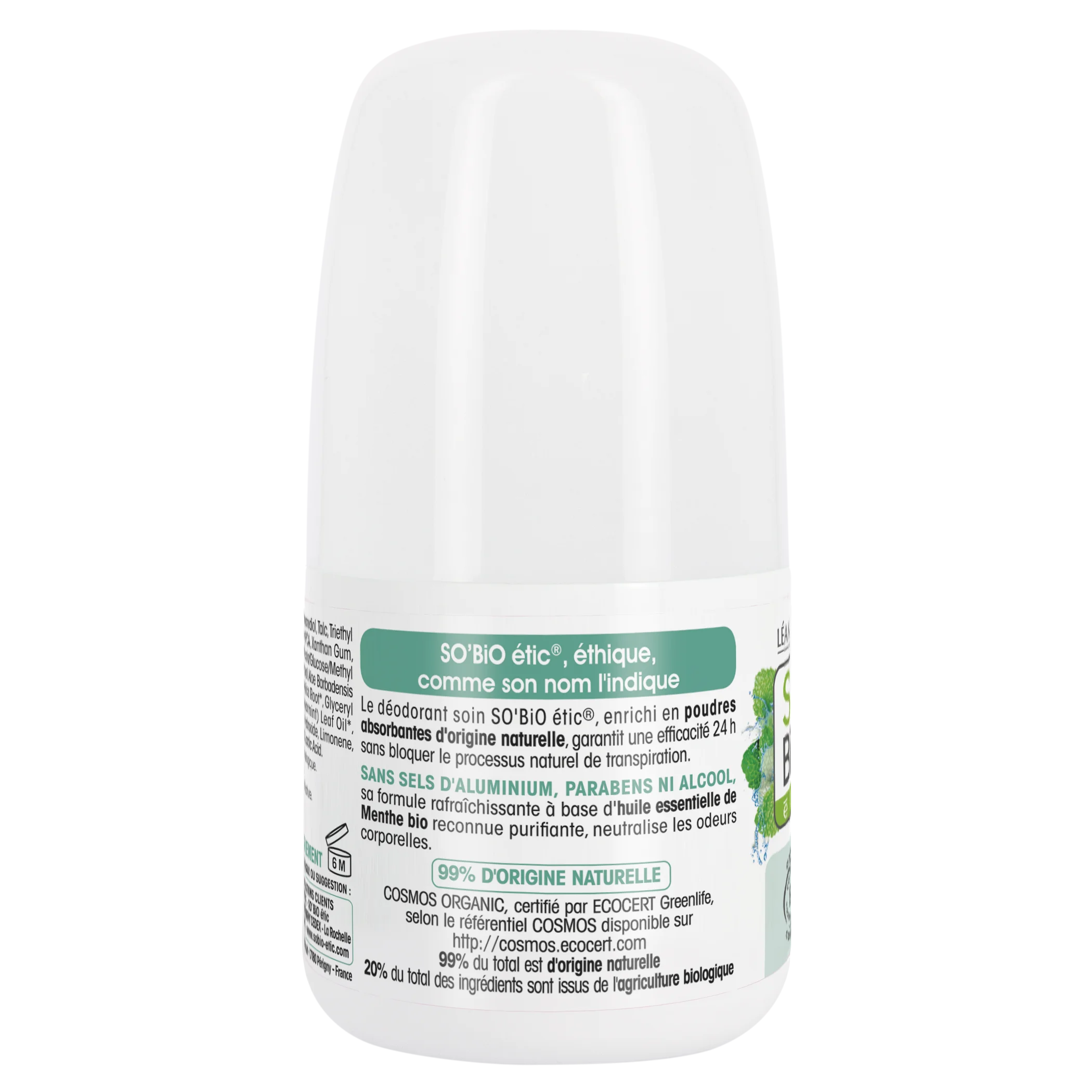 SO’BiO étic Roll-on deodorant 24h forfriskende med økologisk mynte (50 ml) - virker i op til 24 timer