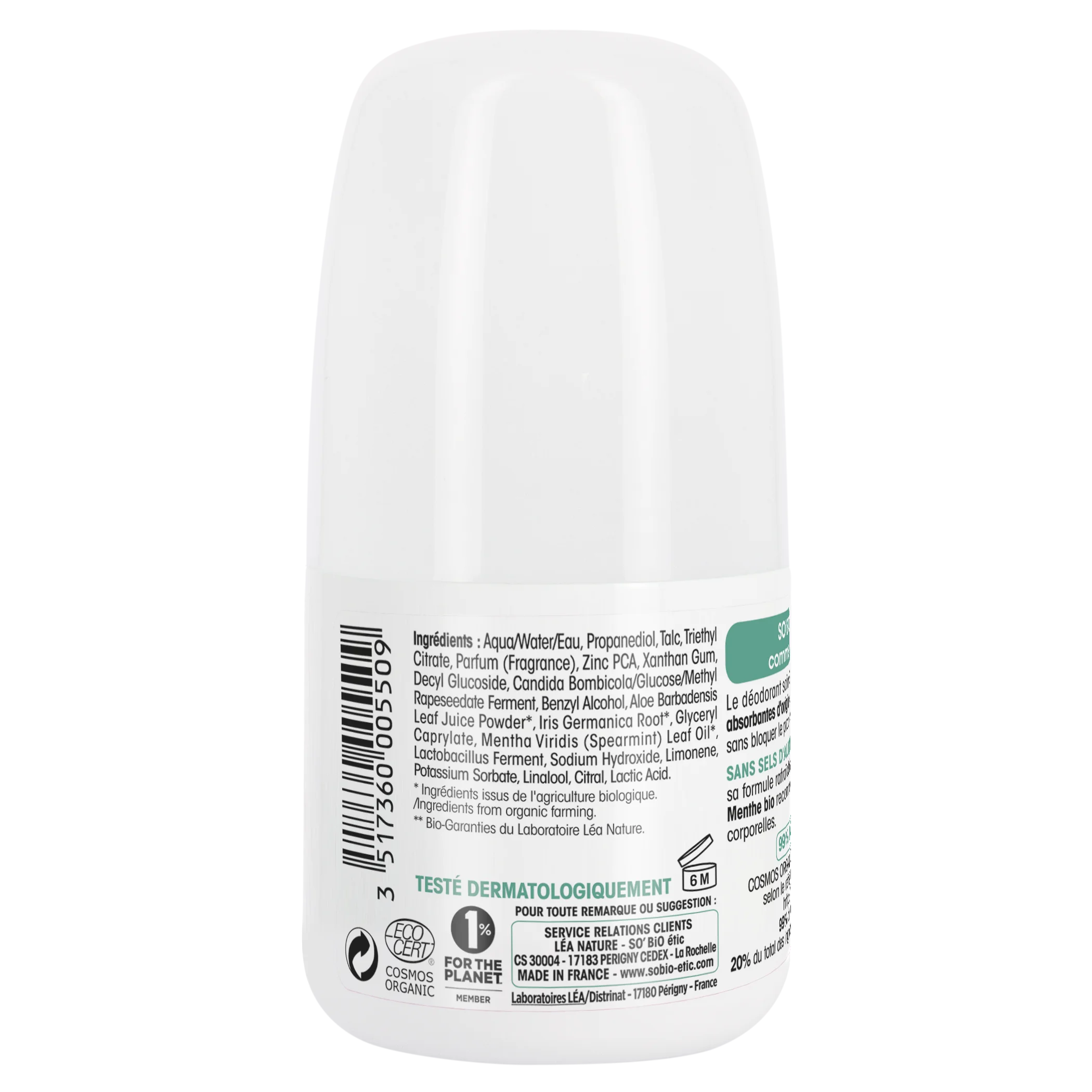 SO’BiO étic Roll-on deodorant 24h forfriskende med økologisk mynte (50 ml) - virker i op til 24 timer