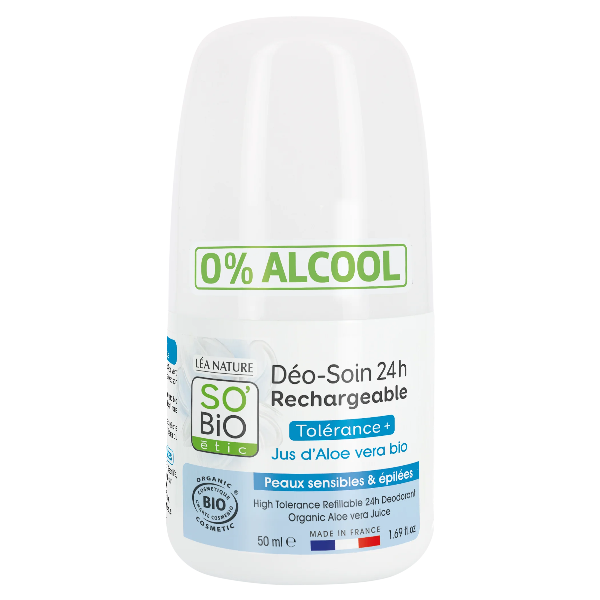 SO’BiO étic Roll-on deodorant 24 t - Tolerance+ med Aloe vera BIO (50 ml) - effektiv i op til 24 timer