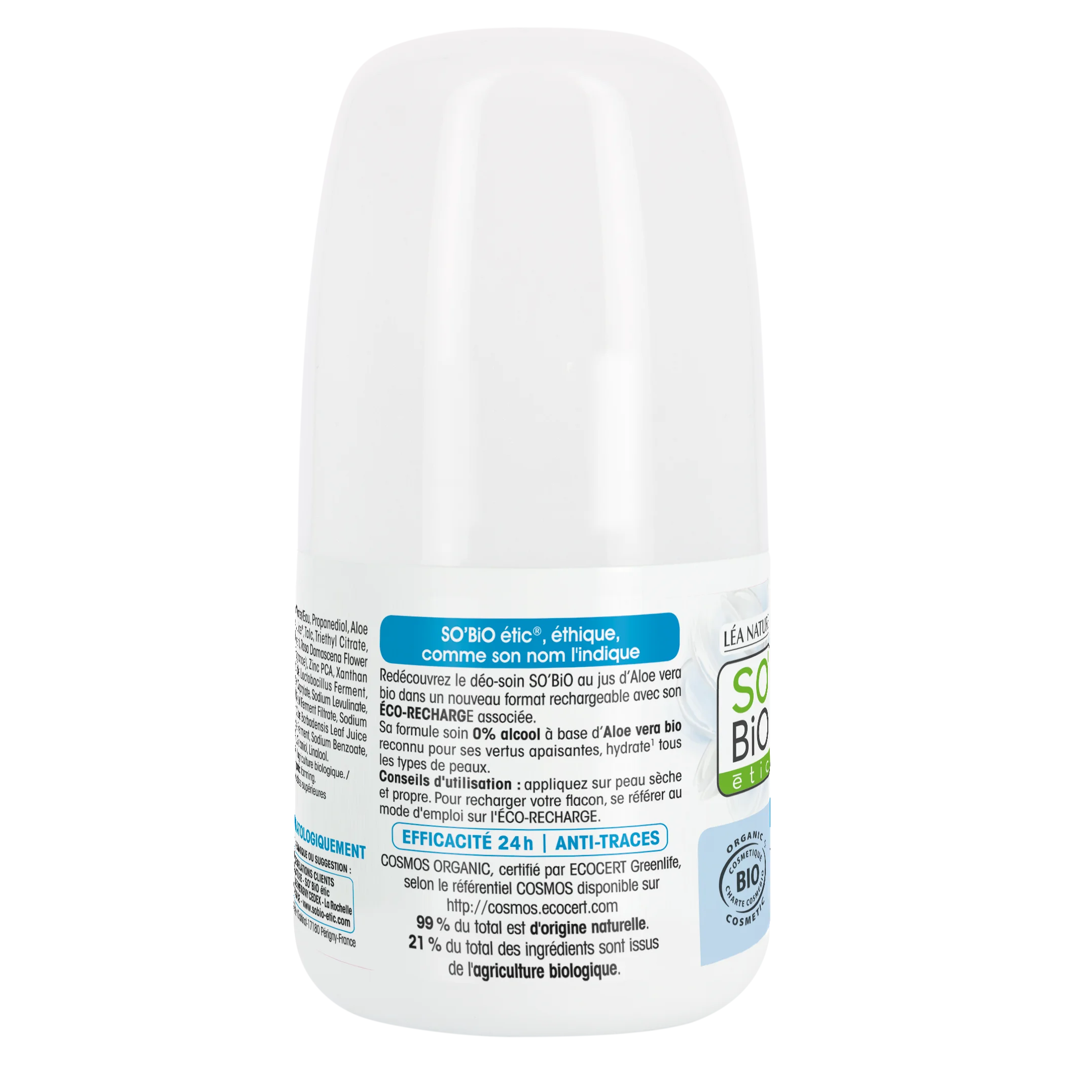 SO’BiO étic Roll-on deodorant 24 t - Tolerance+ med Aloe vera BIO (50 ml) - effektiv i op til 24 timer