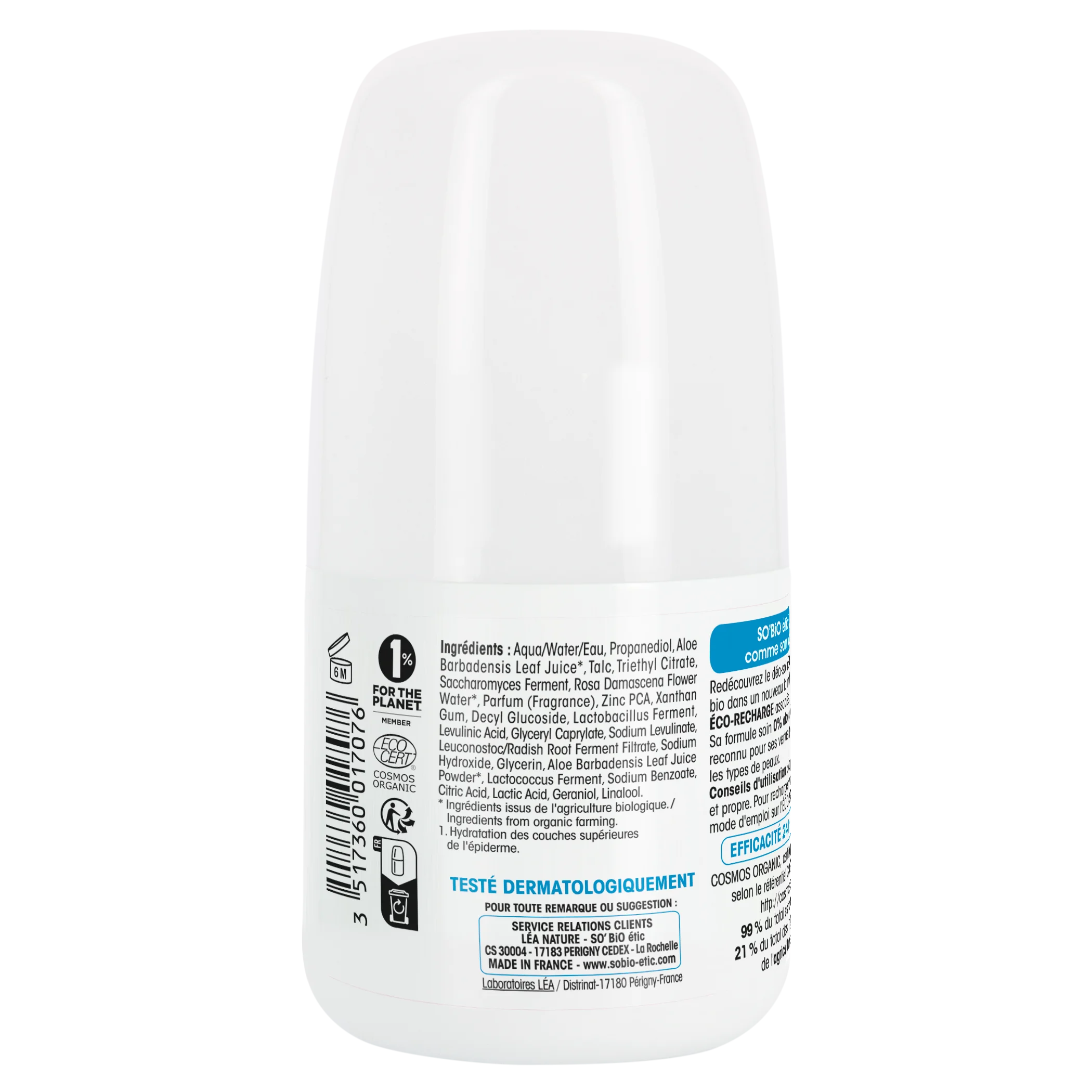 SO’BiO étic Roll-on deodorant 24 t - Tolerance+ med Aloe vera BIO (50 ml) - effektiv i op til 24 timer