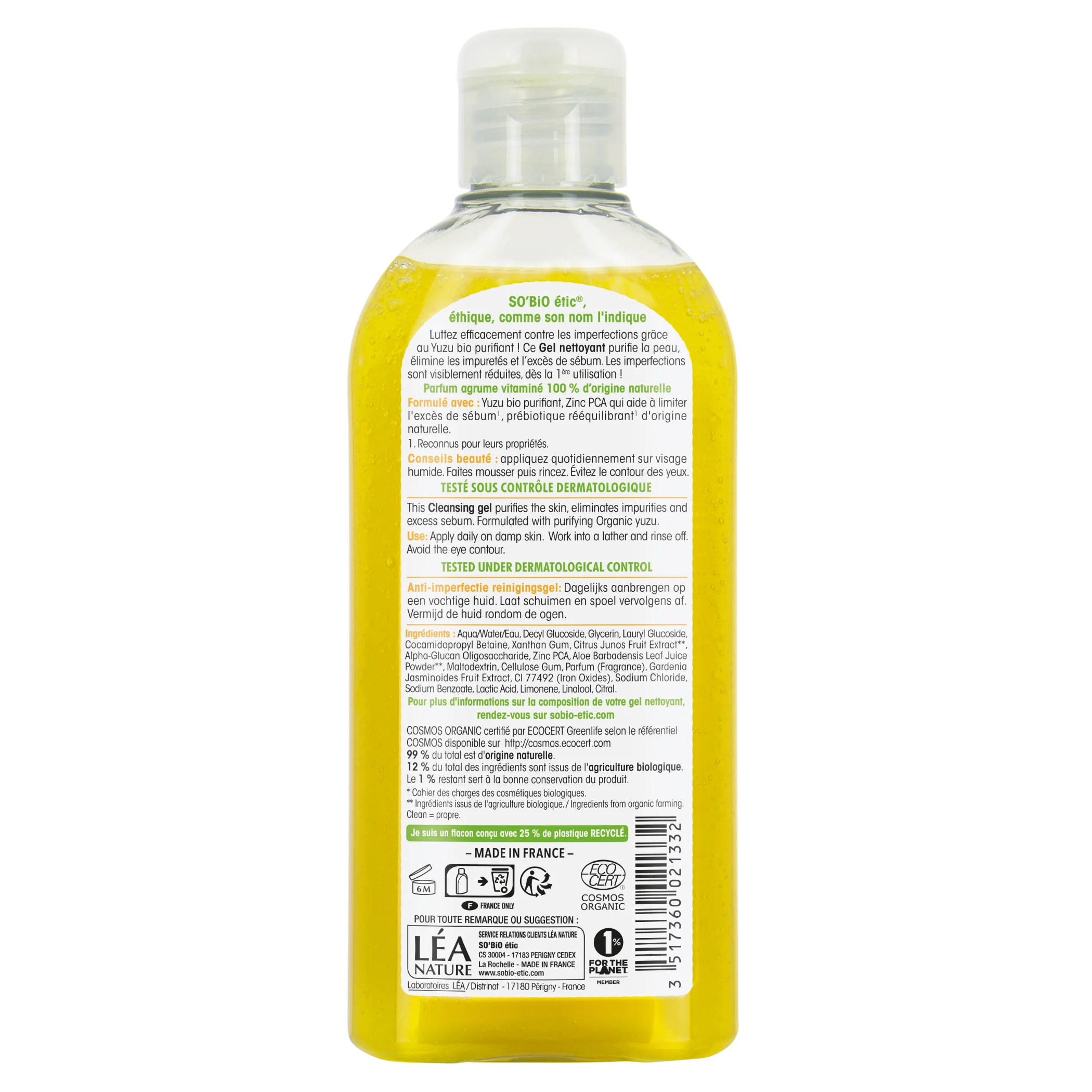 SO’BiO étic Rensende gel mod uren hud - Clean Yuzu BIO (200 ml) - ideel til fedtet hud
