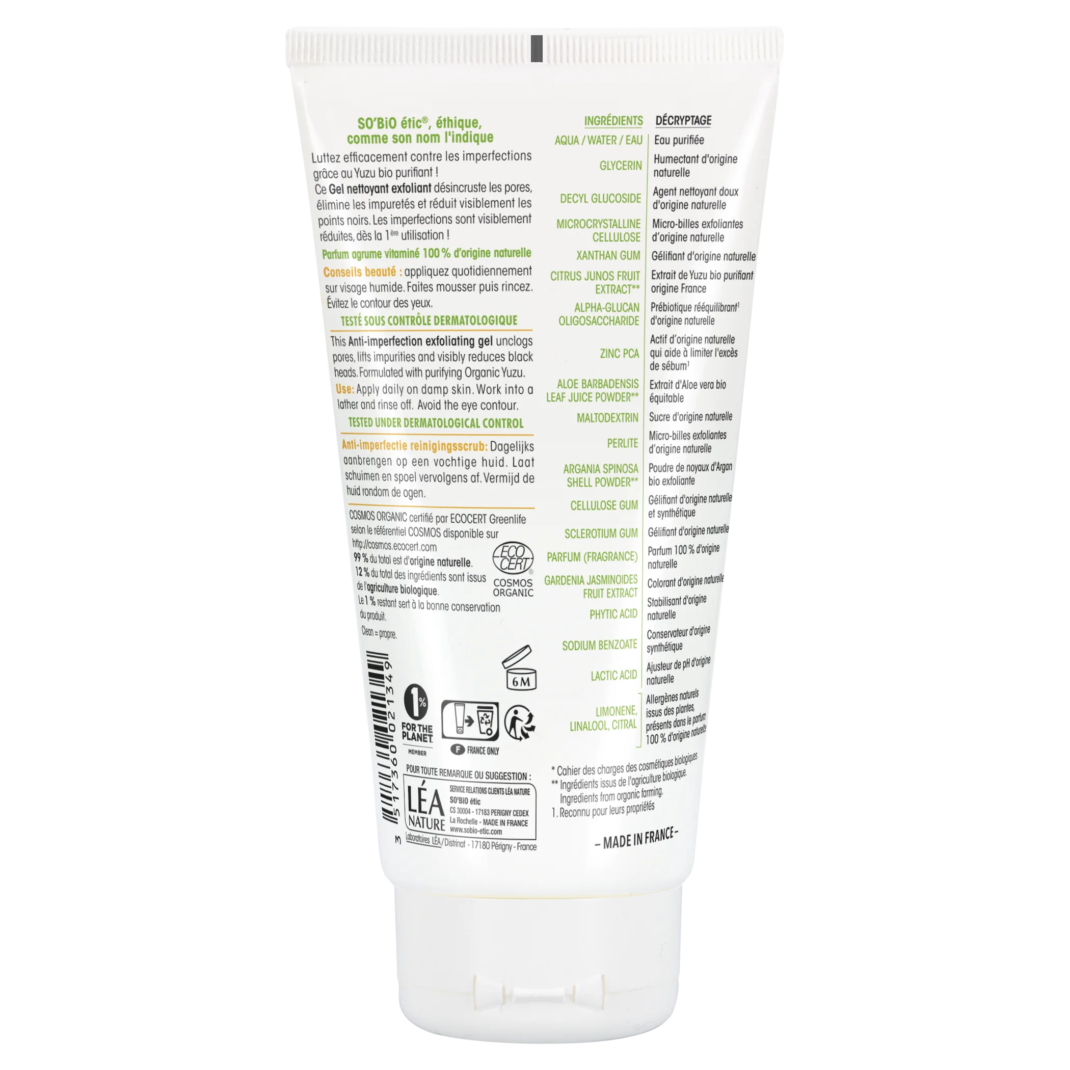 SO’BiO étic Eksfolierende ansigtsgel - Clean Yuzu BIO (150 ml) - ideel til fedtet hud