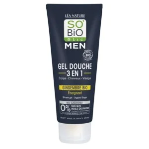 SO’BiO étic MEN 3-i-1 showergel - energigivende økologisk ingefær (200 ml) - til krop, ansigt og hår