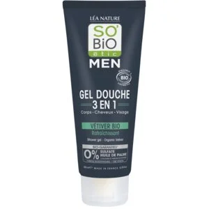 SO’BiO étic MEN 3i1 showergel – forfriskende BIO vetiver (200 ml) – til krop, ansigt og hår
